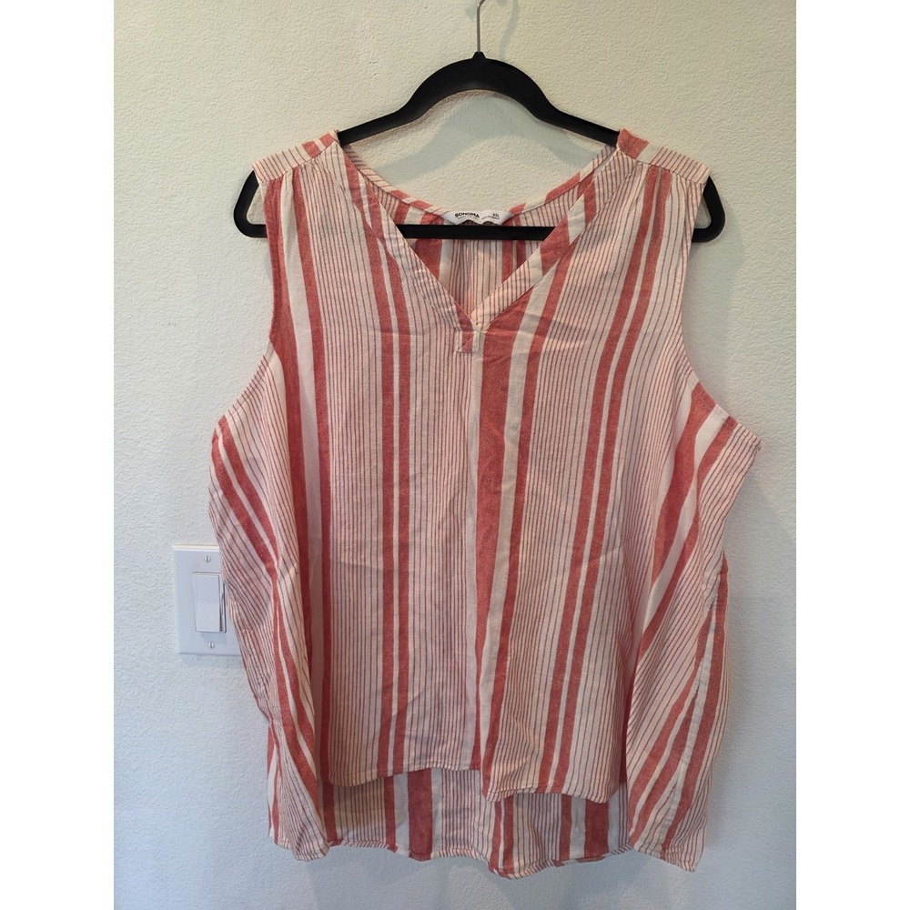 Striped Tunic Tank Sz 2XL Linen Blend Breathable Soft Red And White SummerLuxury